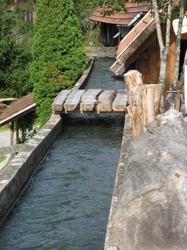 Gerinne (Zufluß) des Wasserrads der Mönchshofmühle 